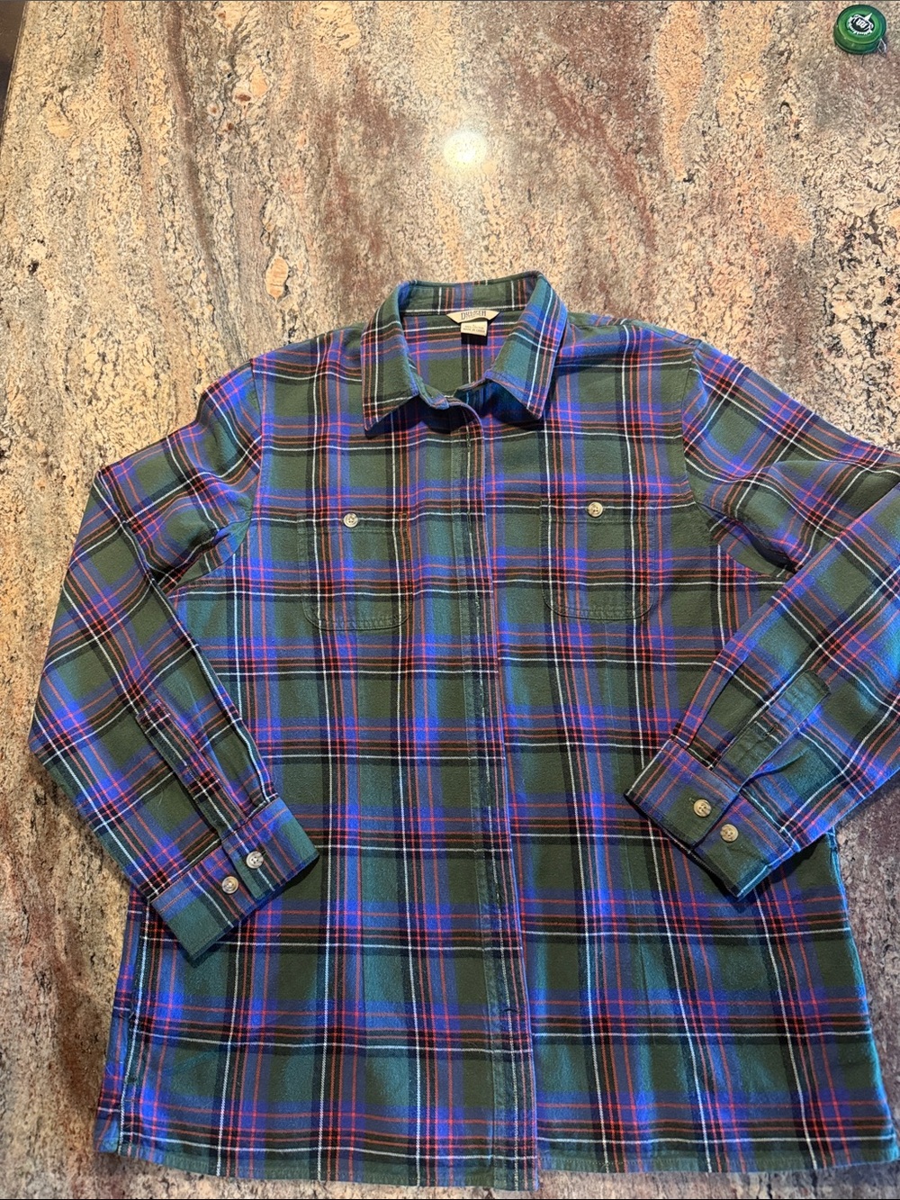 Duluth Women's  Green Plaid Flannel Button-Up Shirt. Lg.